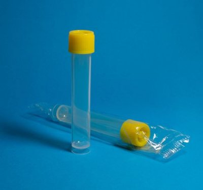 Test tube, PP, 10 ml, incl. yellow lid, 100 pcs/pack