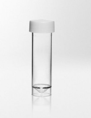 Provrör 25 ml, konisk botten m. kjol, vit skruvkork