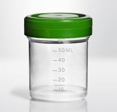 Burk med skruvkork PP 60 ml graderad steril 250st/fp