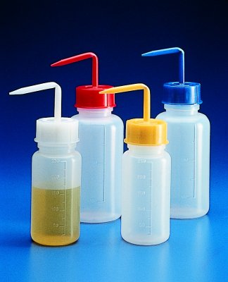 Sprutflaska PE 250 ml vid hals med blå kork GL45/10