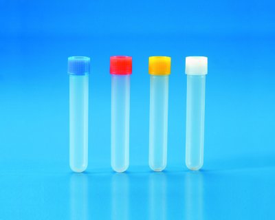Cylindrical test tube, PP, 13 ml, incl. blue lid, 1000 pcs/pack